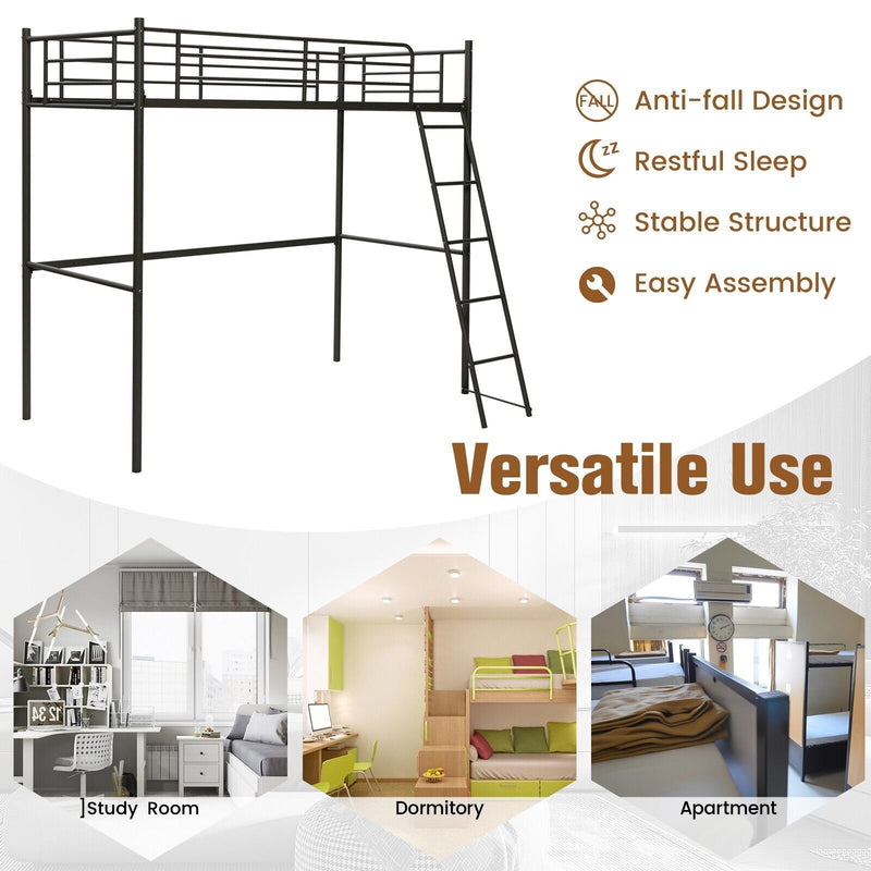 3.5FT Single Metal Loft Bed Frame High Sleeper Bunk Bed Study Desk Cabin Bed