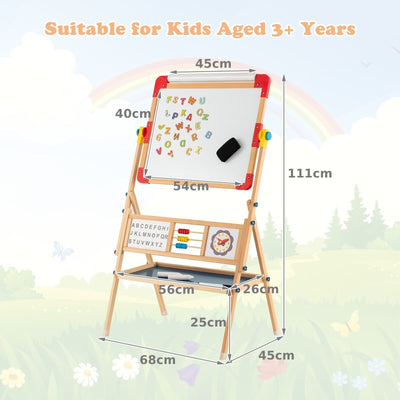 3-in-1 Wooden Kids Art Easel Magnetic Double Sided Easel Blackboard Whiteboard