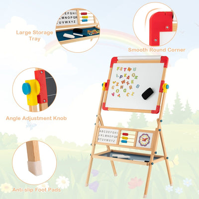 3-in-1 Wooden Kids Art Easel Magnetic Double Sided Easel Blackboard Whiteboard