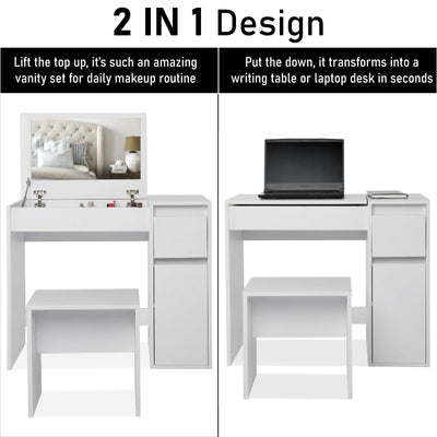 Dressing Table With Drawers Flip Up Mirror Vanity Bedroom Computer Office Desk