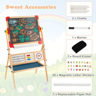 3-in-1 Wooden Kids Art Easel Magnetic Double Sided Easel Blackboard Whiteboard