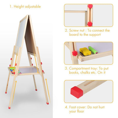 Kid Easel Wooden 3in1 Double Sided Magnetic Children's Drawing Art Chalk Board