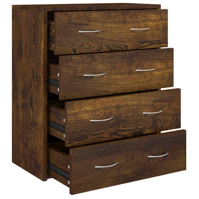 Industrial Rustic Smoked Oak Wooden Chest Of 4 Drawers Storage Cabinet Unit Wood