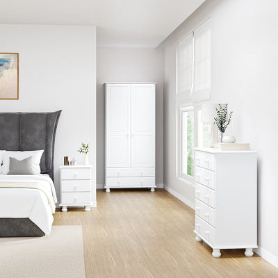 Chest of Drawers White Wooden with 2+4 Drawers Bun Feet Classic Style