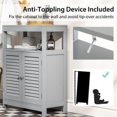 Bathroom Floor Cabinet with Double Shutter Door and Adjustable Shelf-Grey