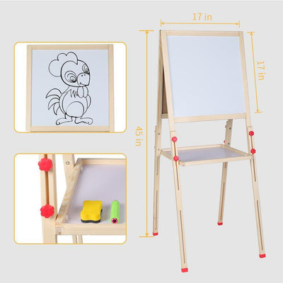 Kid Easel Wooden 3in1 Double Sided Magnetic Children's Drawing Art Chalk Board