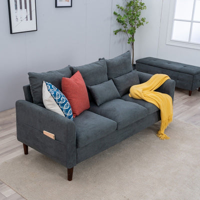 Panana Linen Fabric 3 Seater Sofa Couch with Wood Legs