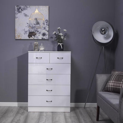 Gloss White Chest of Drawers Large 6 (4+2) Drawers