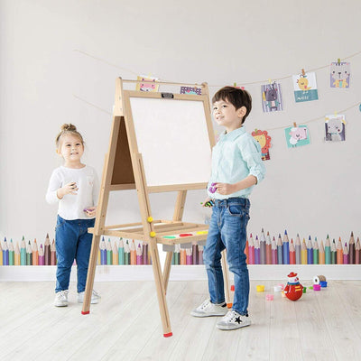 2 in 1 Kids Easel Wooden Blackboard Whiteboard Childrens Drawing Art Chalk Board