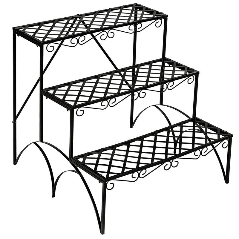 3 TIER METAL GARDEN PLANT POT DISPLAY SHELF STAND FLOWER PATIO DECK IN- OUTDOOR