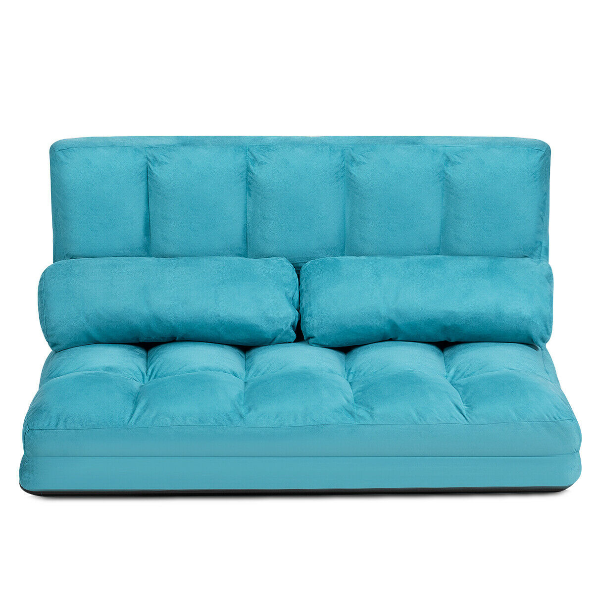 2 in 1 Folding Floor Lazy Sofa Bed with 6 Adjustable Seat Positions and 2 Pillows-Navy