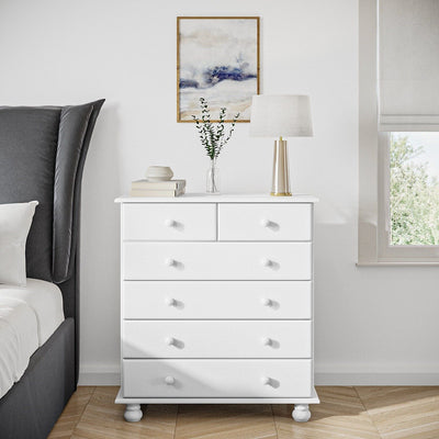 Chest of Drawers White Wooden with 2+4 Drawers Bun Feet Classic Style