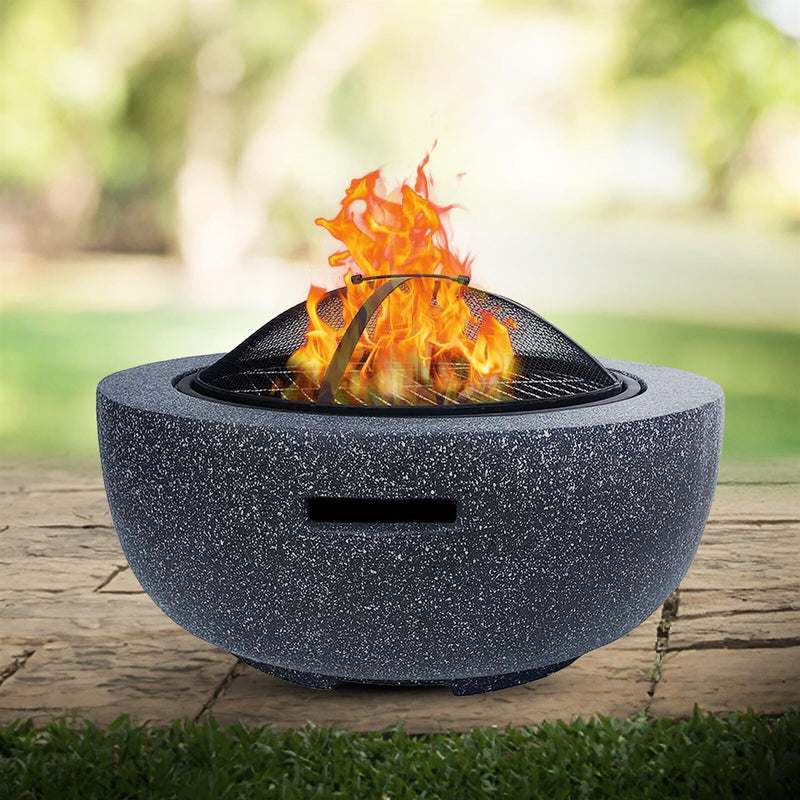 Outdoor Fire Pit Large Round Fire Bowl 3 in 1 BBQ Grill Cooking Granite Effect