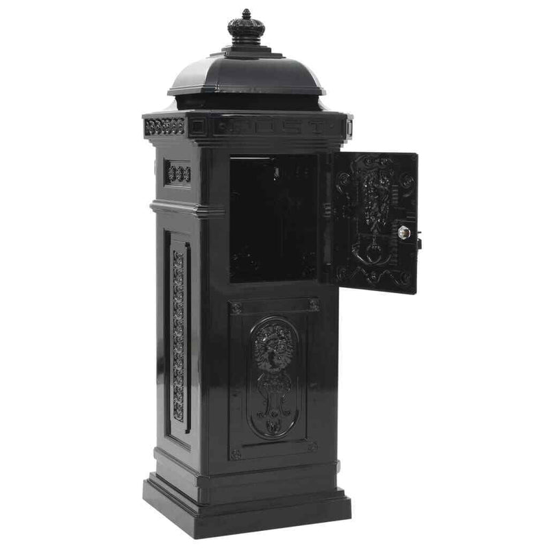 Pillar Letterbox Aluminium Vintage Style Rustproof Black