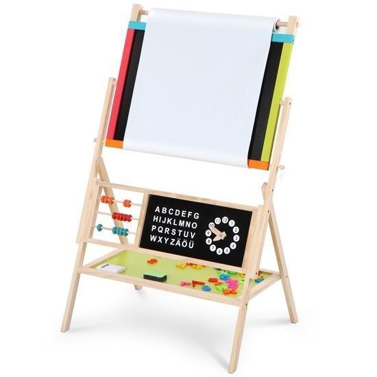 Double Sided Kids Wooden Easel White Black 2 in1 Magnetic Drawing Board Toy