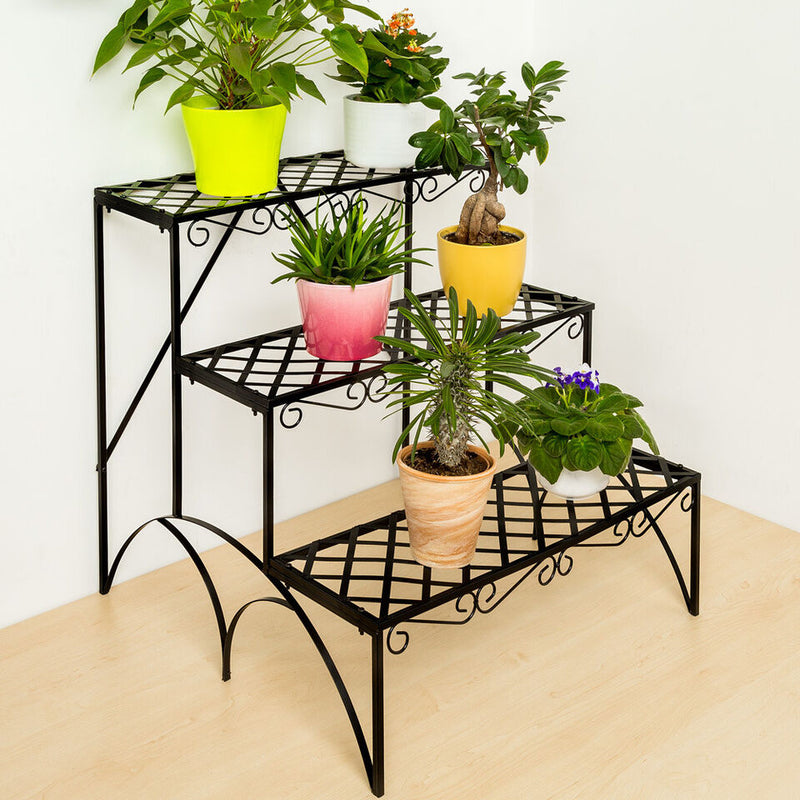 3 TIER METAL GARDEN PLANT POT DISPLAY SHELF STAND FLOWER PATIO DECK IN- OUTDOOR