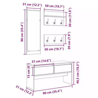 4 Piece Hallway Furniture Set Sonoma Oak Engineered Wood