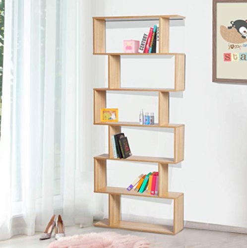 Tall Wooden Bookcase, Display Storage Cabinet Modern Room Divider Shelving Unit