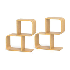 S-Shaped Bookcase Bamboo Bookshelf set of two units standing side by side on a white background