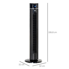 HOMCOM Anion Tower Fan for Bedroom, 42 inch, 6 m/s Powerful Velocity, Standing Floor Fan with 60° Oscillating, 3 Modes, 3 Speeds, 8 Hour Timer, LED Display, Remote Control, Black