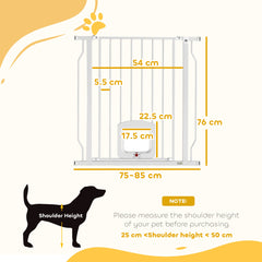 PawHut Adjustable Pet Gate with Cat Door, Pressure Fit Barrier for Doorway and Hallway, 75-85 cm, White