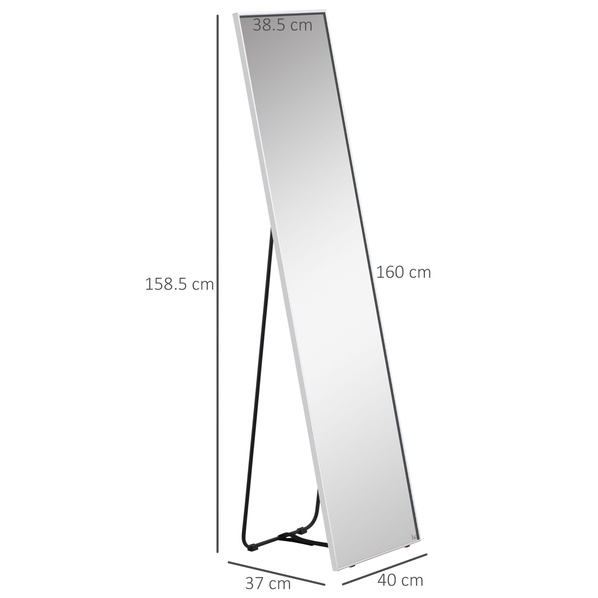 HOMCOM Full Length Mirror Wall-Mounted, 160 x 40 cm Freestanding Rectangle Dressing Mirror for Bedroom, Living Room, Silver Frame