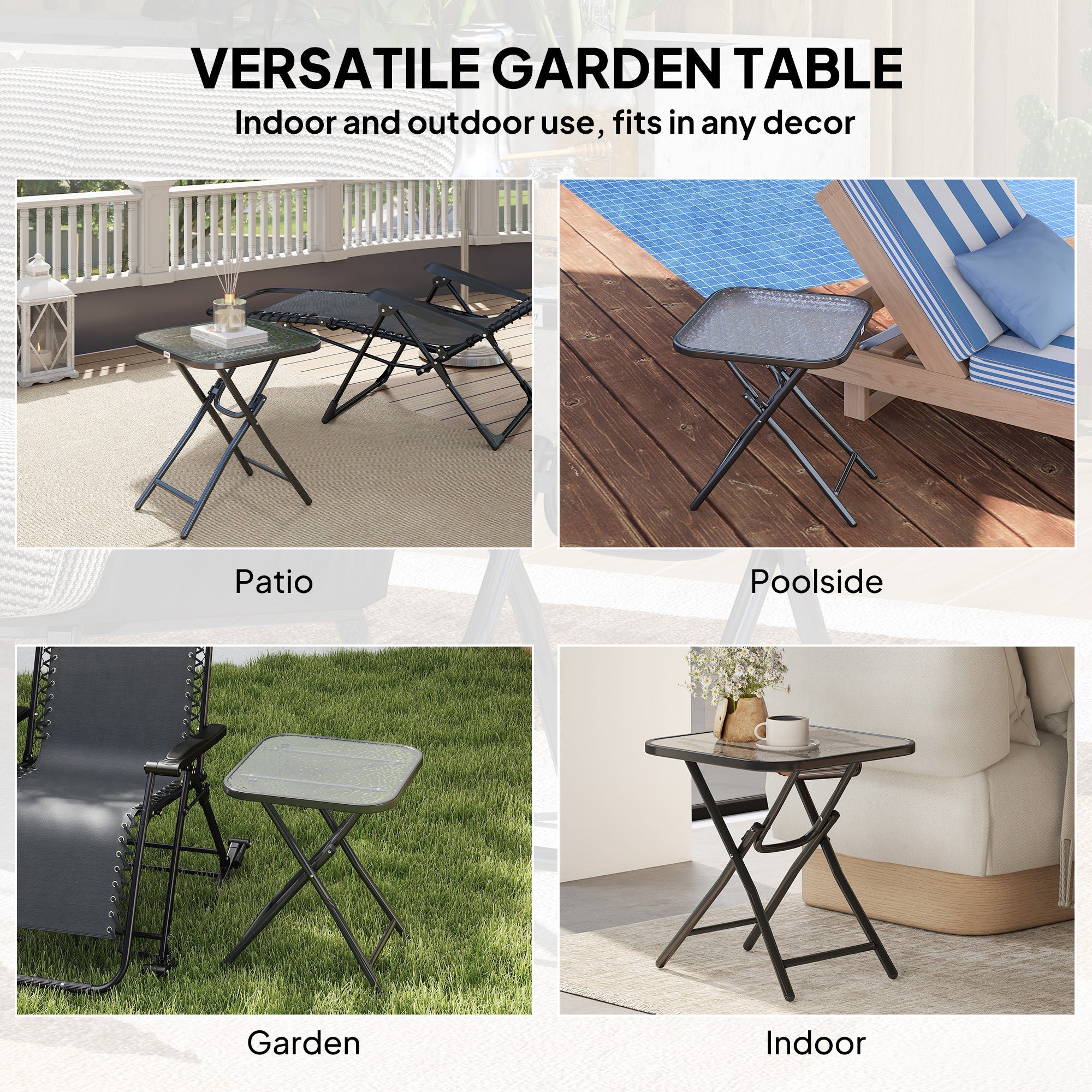 Outsunny Foldable Garden Table Square Folding Table for Patio Garden 45 x 45 x 50Hcm Black
