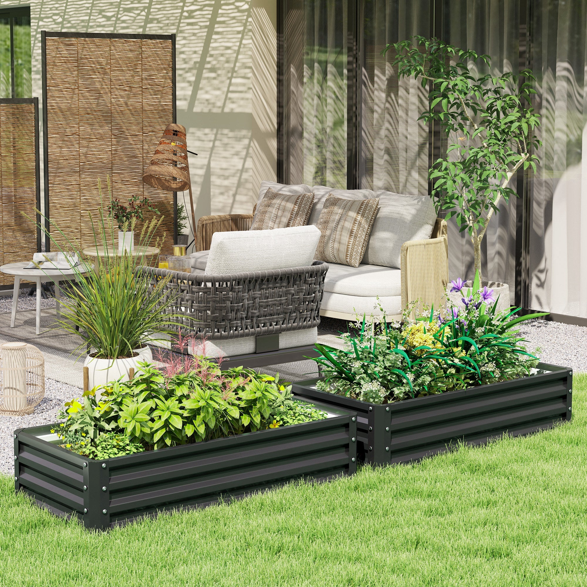 Outsunny Set of 2 Raised Beds for Garden, Galvanised Outdoor Planters for Herbs Vegetables, Use for Patio Balcony, Grey