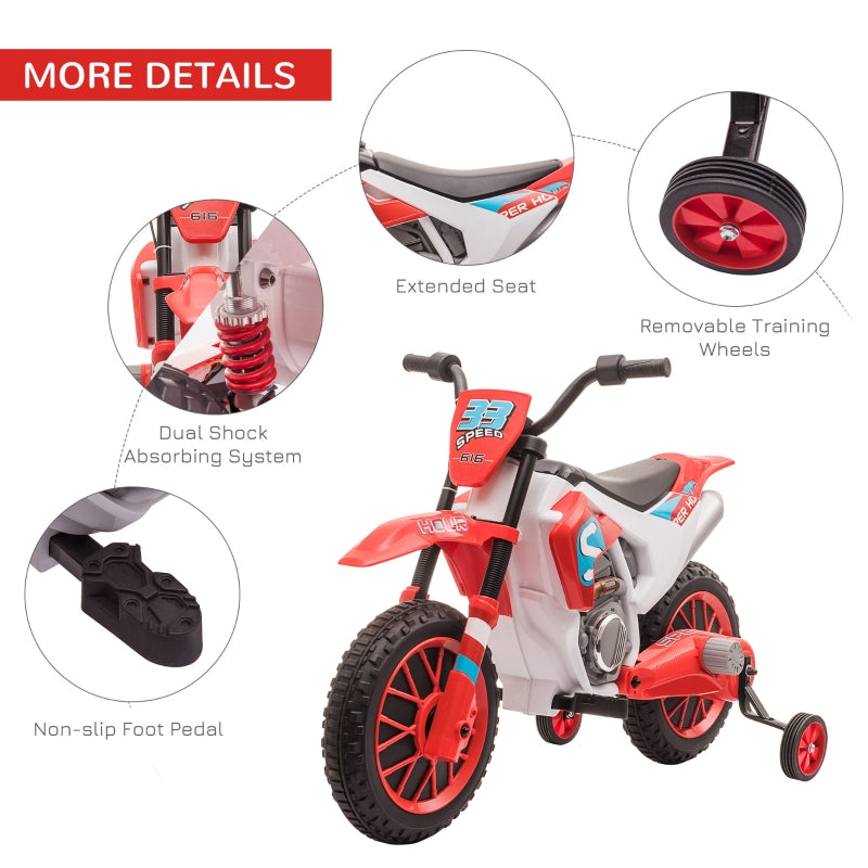 12V Kids Electric Motorcycle Ride-On, with Training Wheels, for Ages 3-6 Years - Red