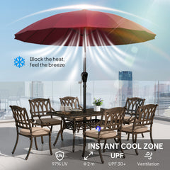 Outsunny 2 m Shanghai Garden Parasol Umbrella with 16 Fibreglass Ribs, Outdoor Parasol Sun Shade with Crank & Tilt, Wine Red