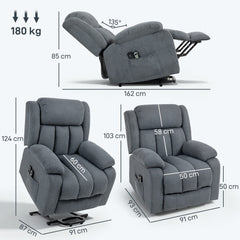 HOMCOM Power Lift Recliner Chair with Vibration Massage, Lift Chair for Elderly with Footrest, Remote, Side Pocket, Grey
