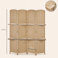 HOMCOM Freestanding Privacy Screen, 4 Panel Folding Room Divider for Living Room, Bedroom and Office, 160 x 170cm, Natural