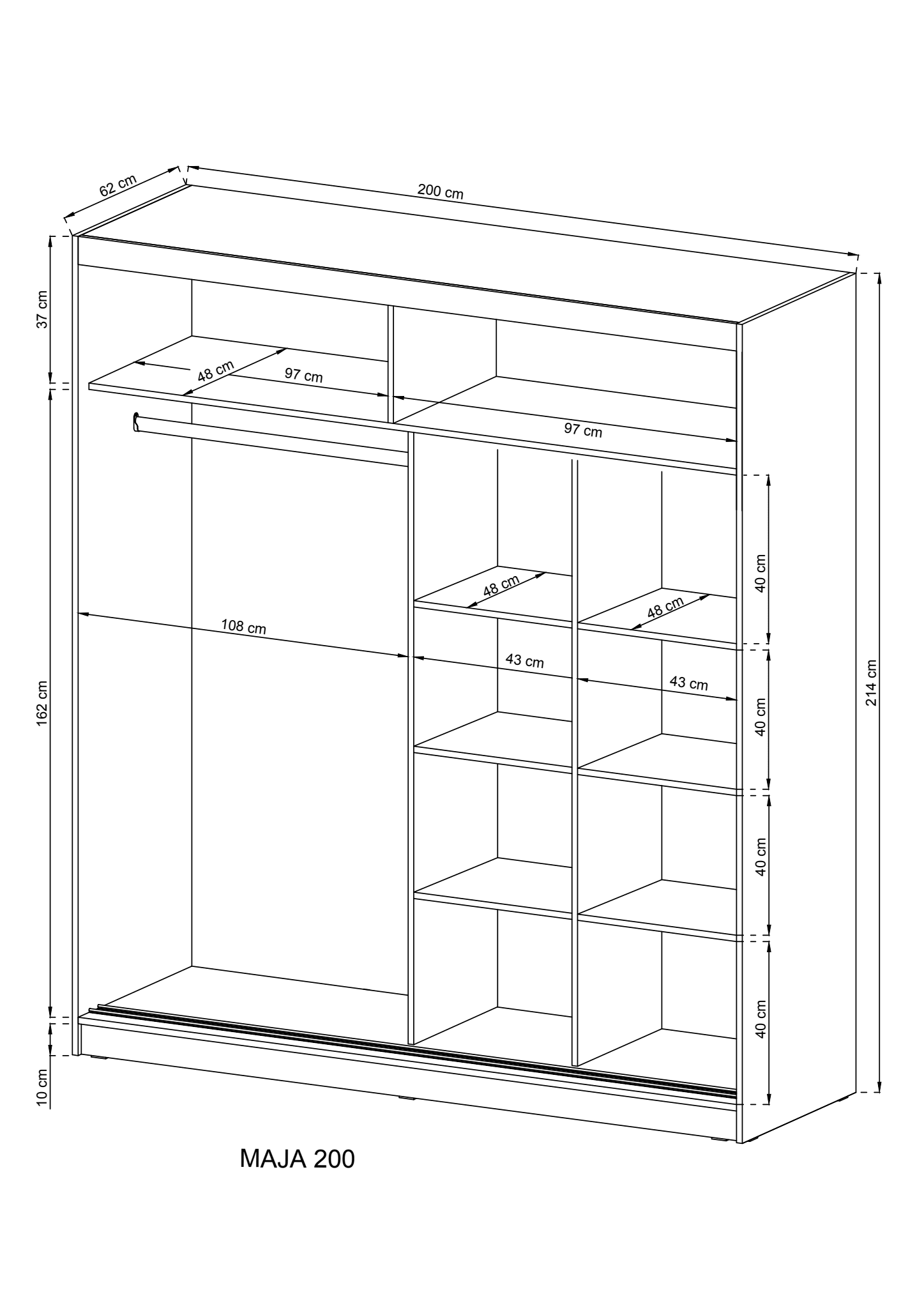 Maja III Sliding Door Wardrobe 200cm