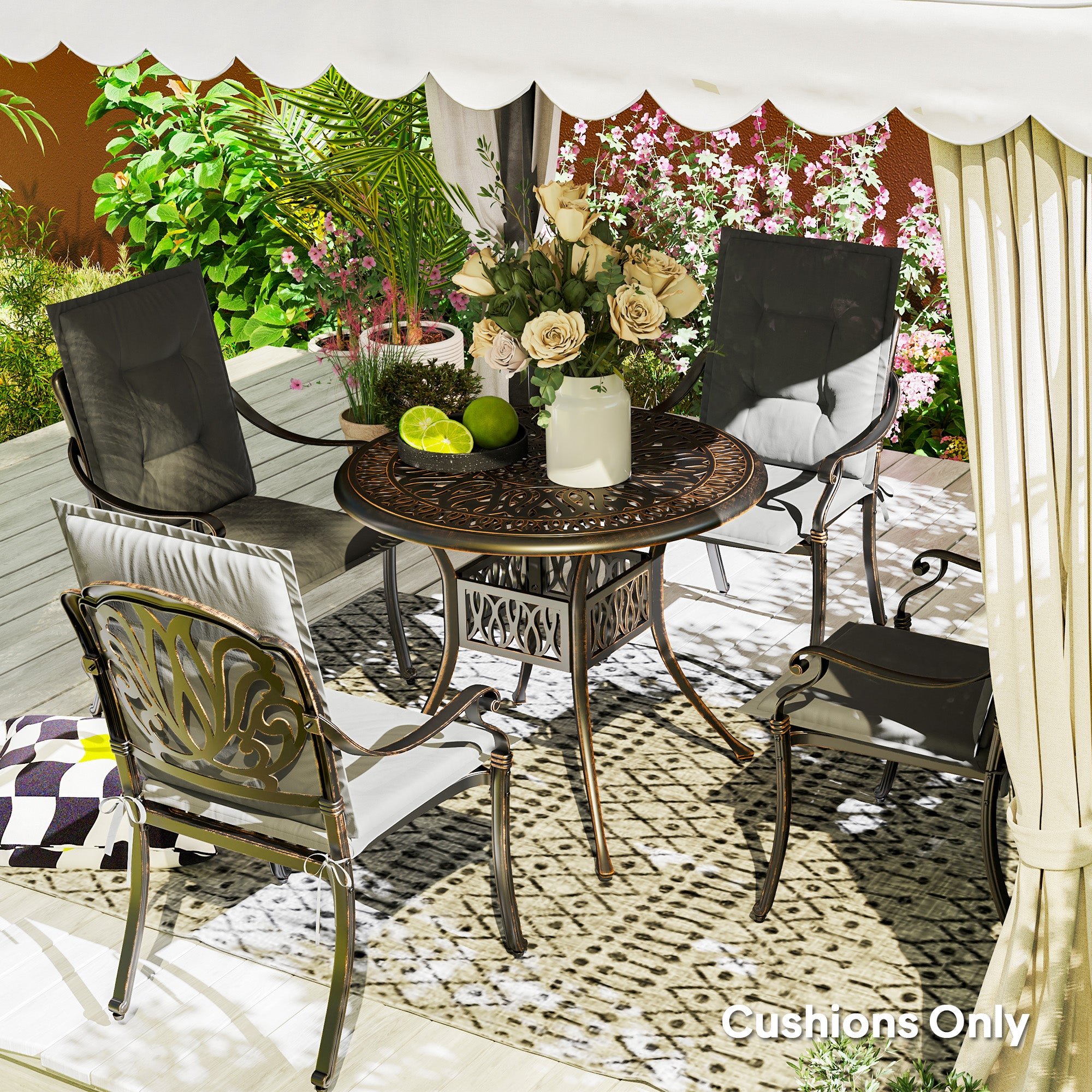 Outsunny Set of Four Padded Garden Seat Cushions - Light Grey