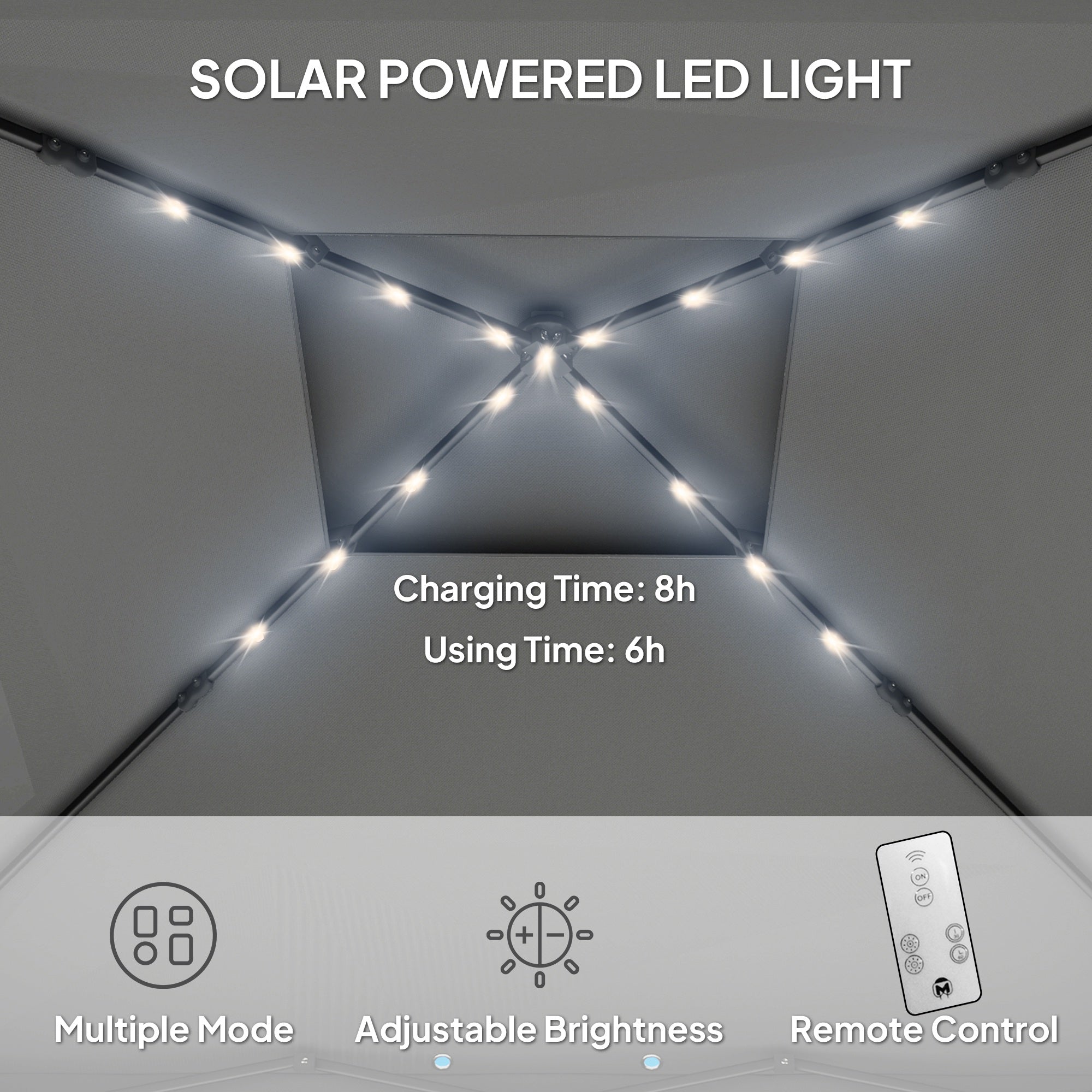 Outsunny 3.36 x 3.36m Pop Up Gazebo Party Tent with Solar-Powered LED Lights, Adjustable Event Shelter with Netting, Black