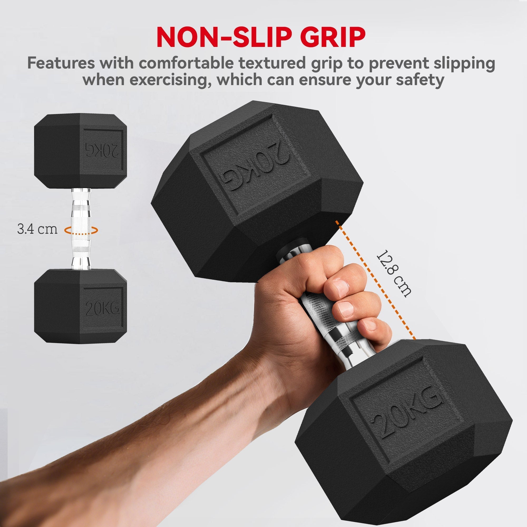 HOMCOM 2x20KG Rubber Hex Dumbbell Portable Hand Weights Dumbbell Home Gym