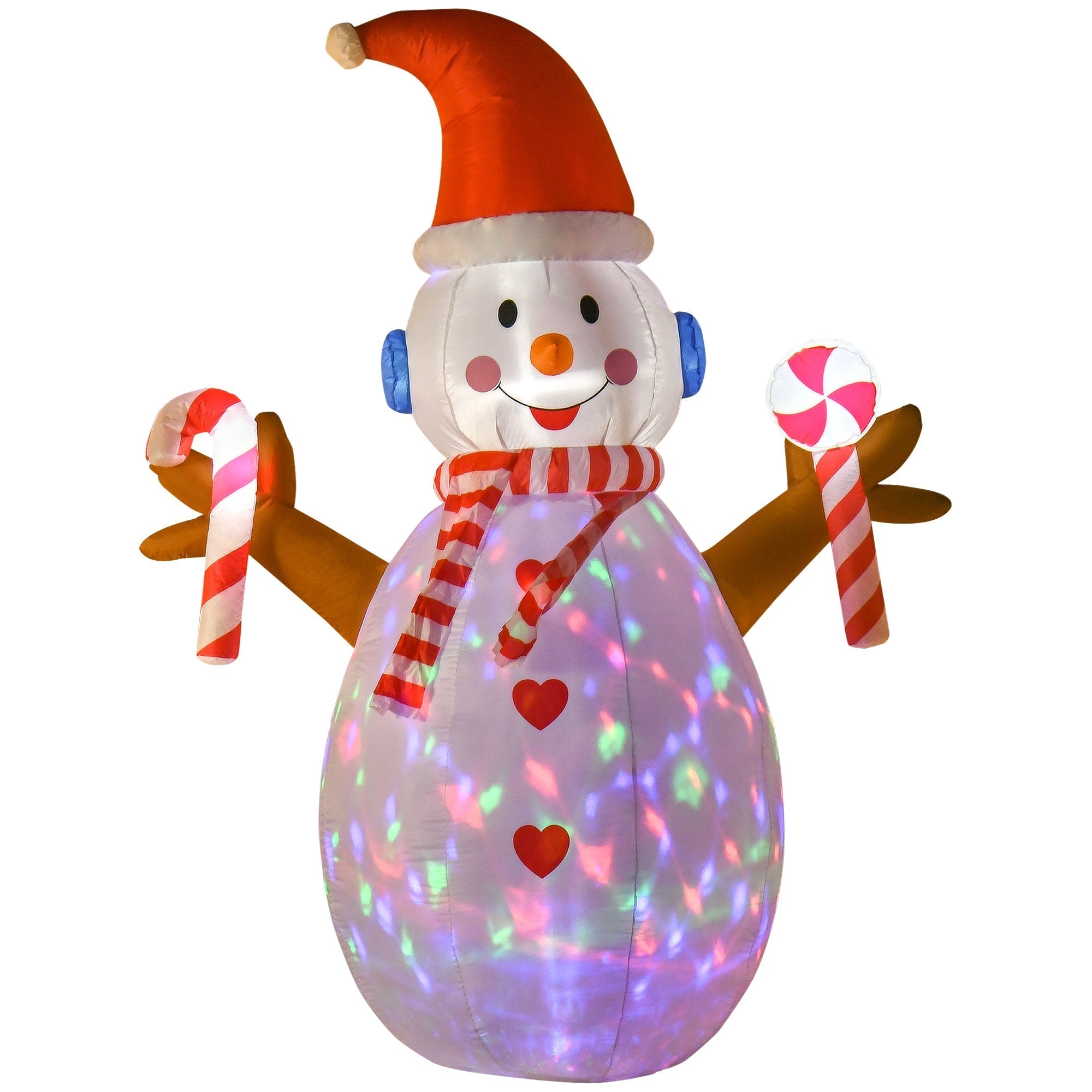 HOMCOM 8ft Christmas Inflatable Snowman with Candy, Rotating Lighted for Home Indoor Outdoor Garden Lawn Decoration Party Prop