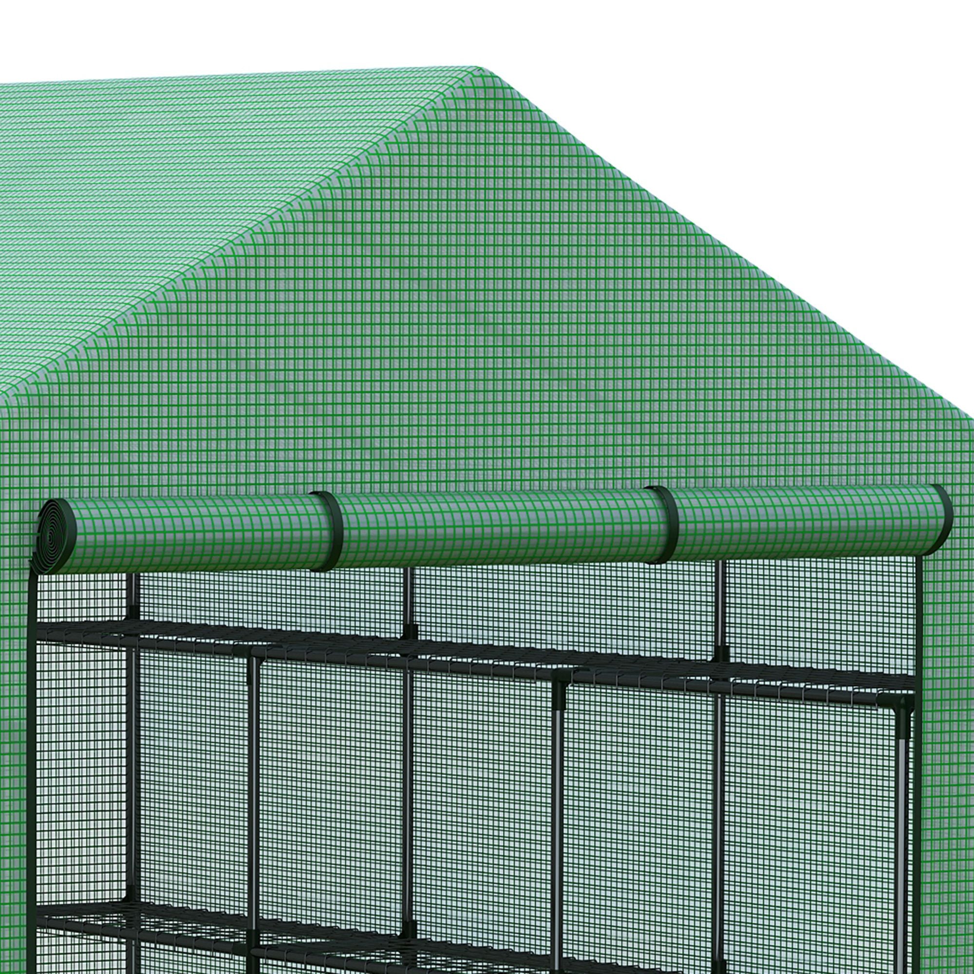 Outsunny Walk-in Greenhouse with 4 Tier 24 Shelves, Portable Grow House with Roll-up Zipped Door, 244 x 180 x 210cm, Green