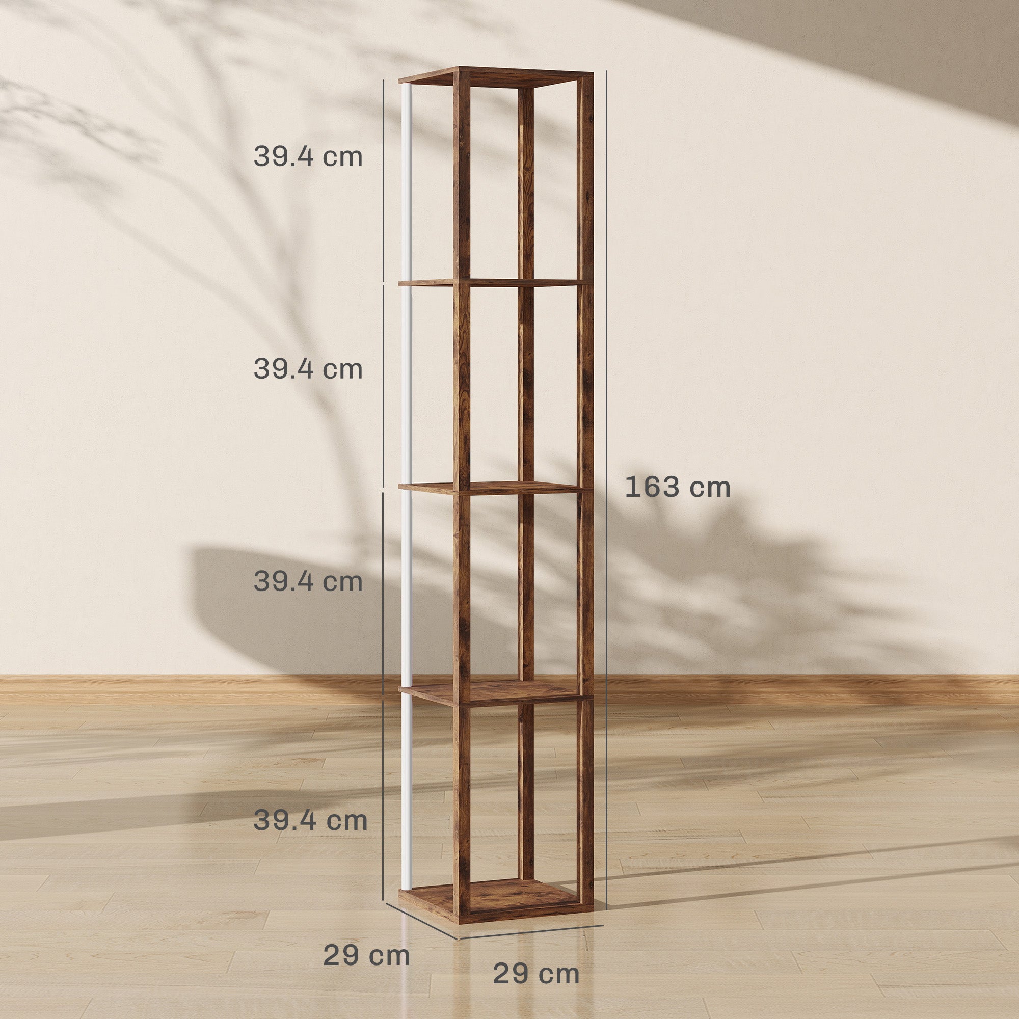 HOMCOM RGB LED Floor Lamp with Shelves, Modern Dimmable Standing Lamp with Remote Control, Adjustable Brightness & Speed for Living Room, Bedroom, Office, Rustic Brown