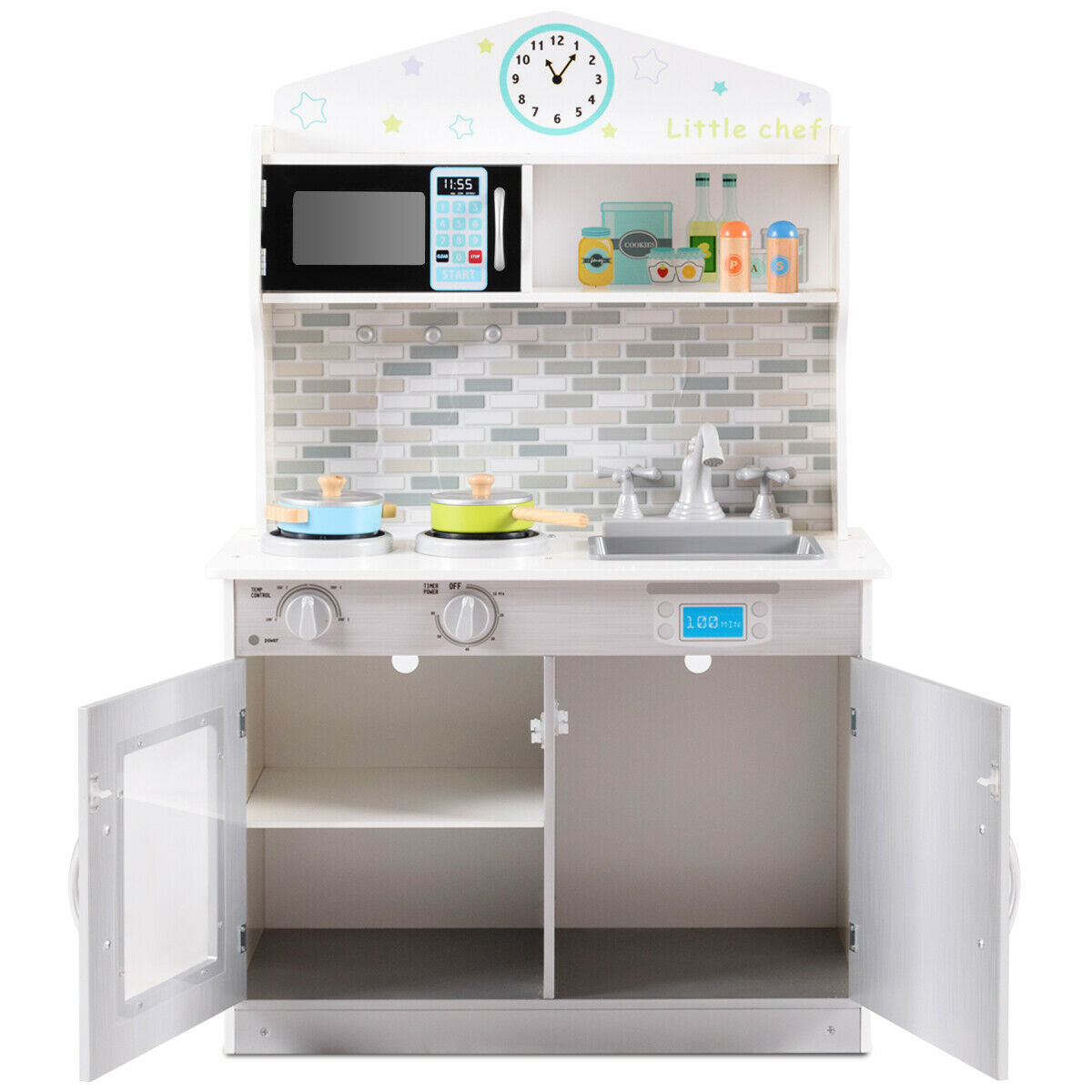 Wooden Play Kitchen with Utensil Set