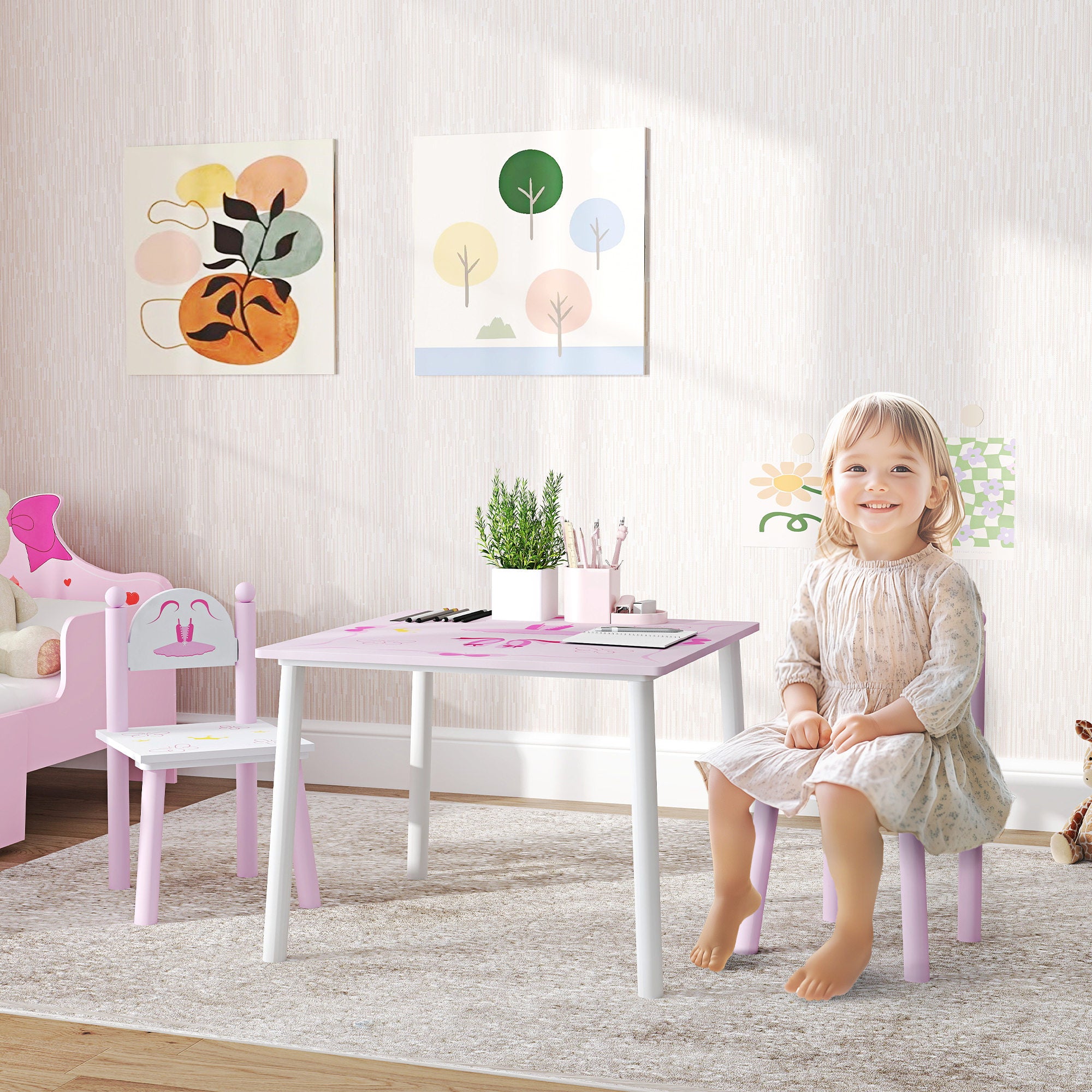 AIYAPLAY Princess-Designed Kids Table and Chairs Set for Activity, Art, Drawing, Toddler Table and Chairs Set for Playroom