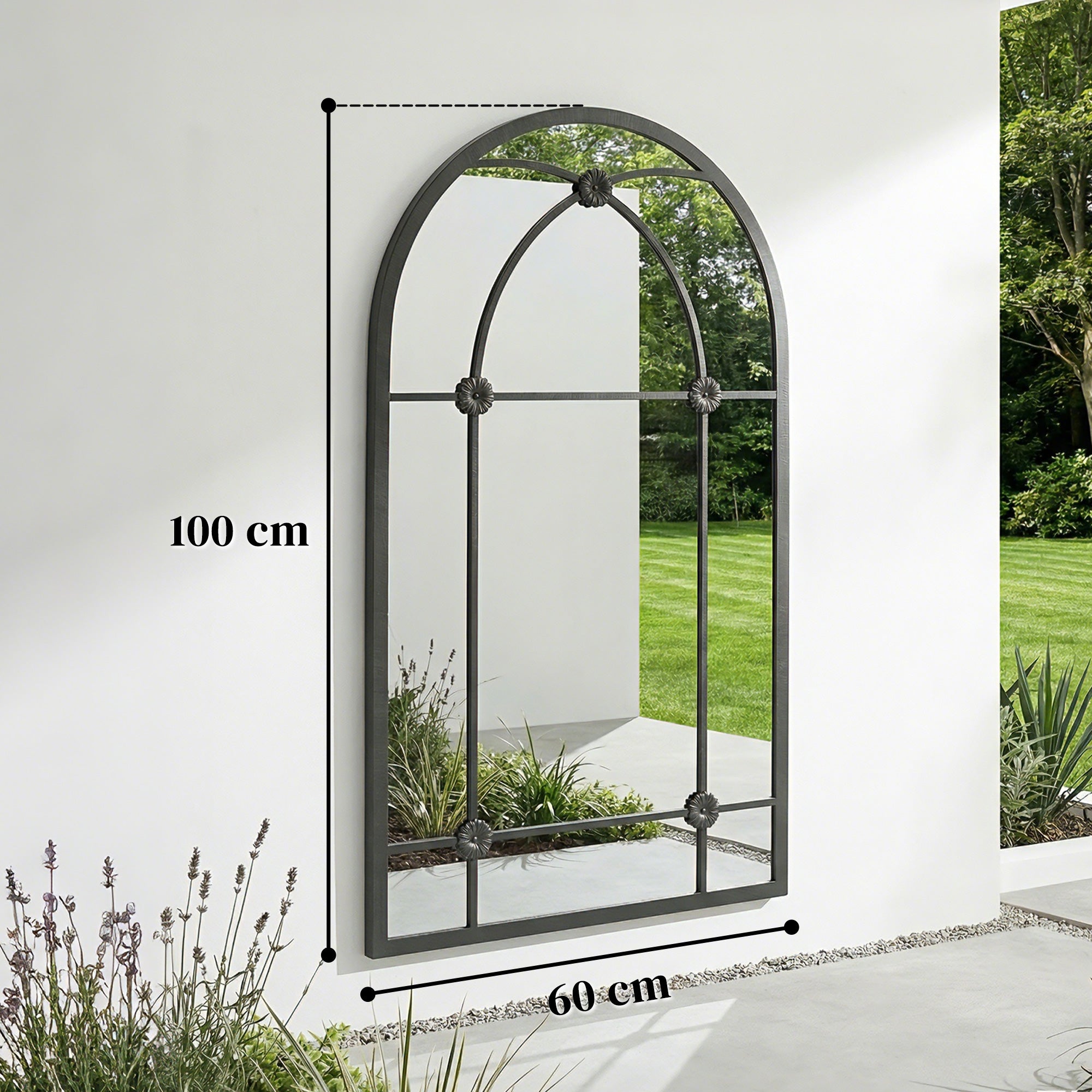 Outsunny Arched Mirror, Shatterproof Acrylic Windowpane Wall Mounted Mirror with Robust Metal Frame, 100 x 60 cm, Black