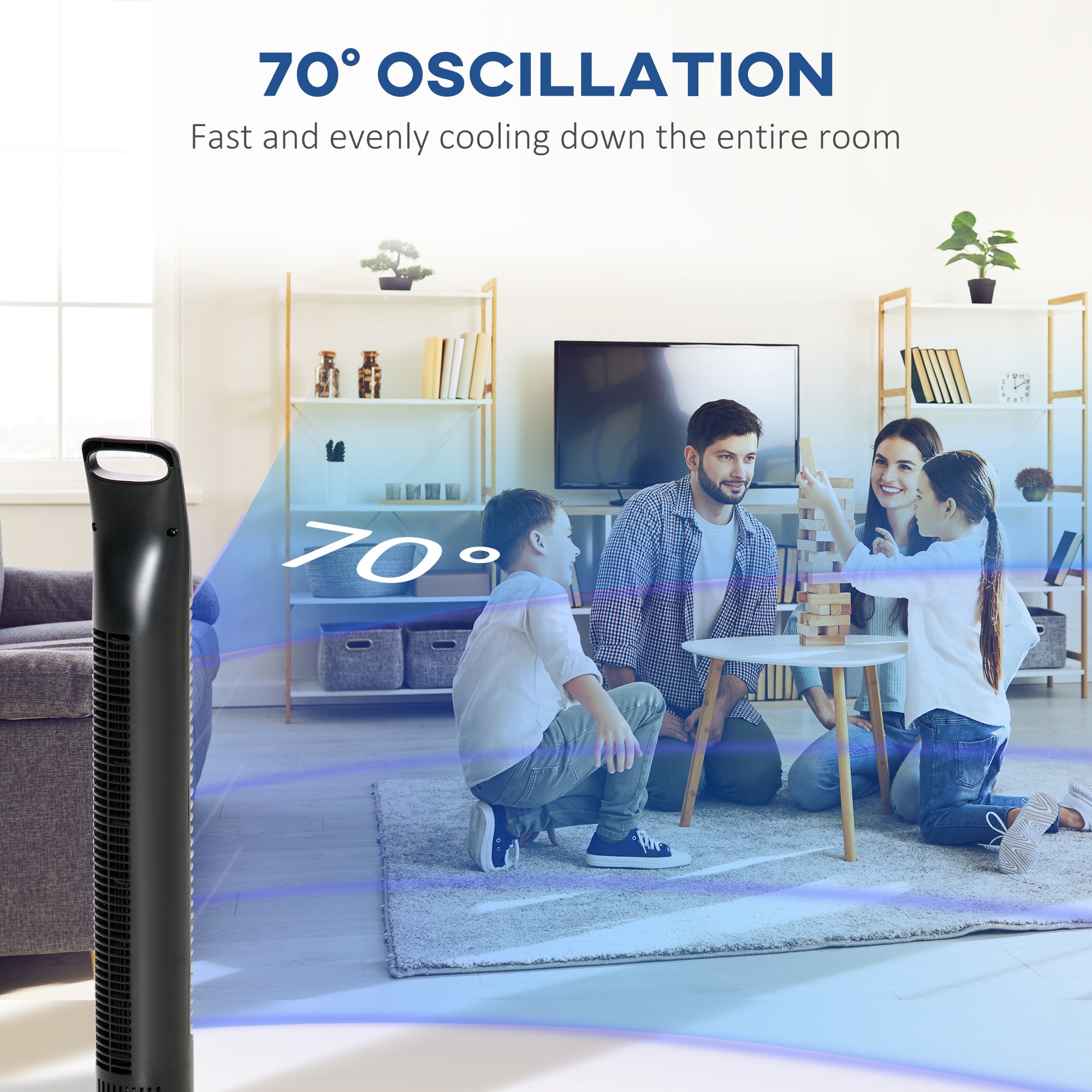 HOMCOM 31" Oscillating Tower Fan with Remote Control, 7.5H Timer, 3 Speed 3 Modes, Electric Floor Standing Cooling Fan for Home Bedroom Office, Black