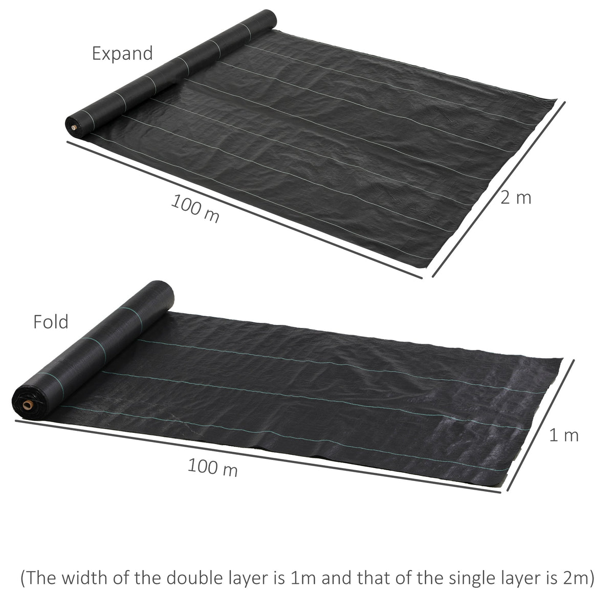 Outsunny 2m x 100m Heavy Duty Weed Control Membrane, Weed Membrane for Landscaping Driveway Gravel Artificial Grass Lawn Underlay, Black