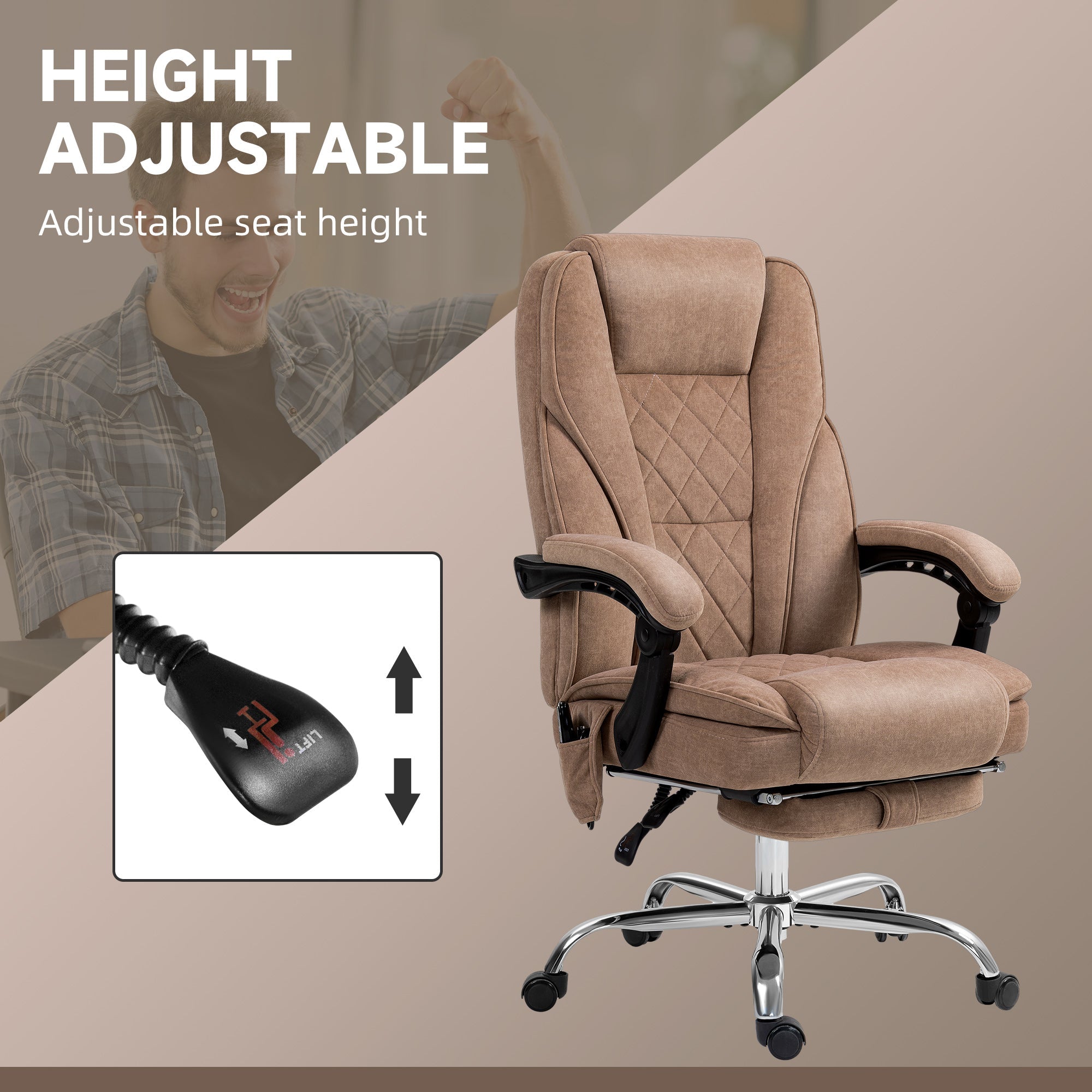 Vinsetto Massage Office Chair, Heated Reclining Computer Chair with Adjustable Height and Footrest, Brown