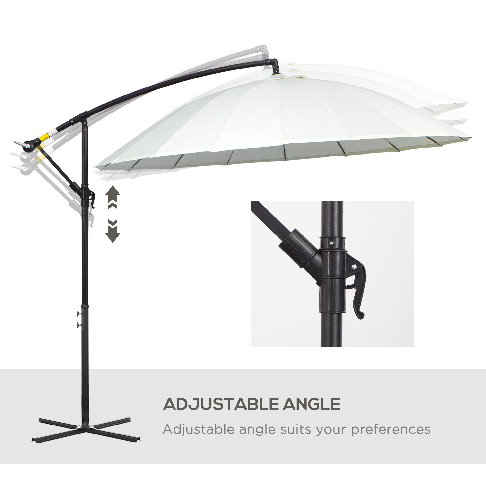 Outsunny 3(m) Cantilever Umbrella 18 Ribs & Vents Adjustable Angle for Patio Cream White