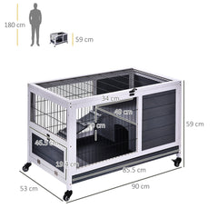 PawHut Wooden Guinea Pig Hutch, 2-Floor Bunny Cage w/ Enclosed Run Area, Grey