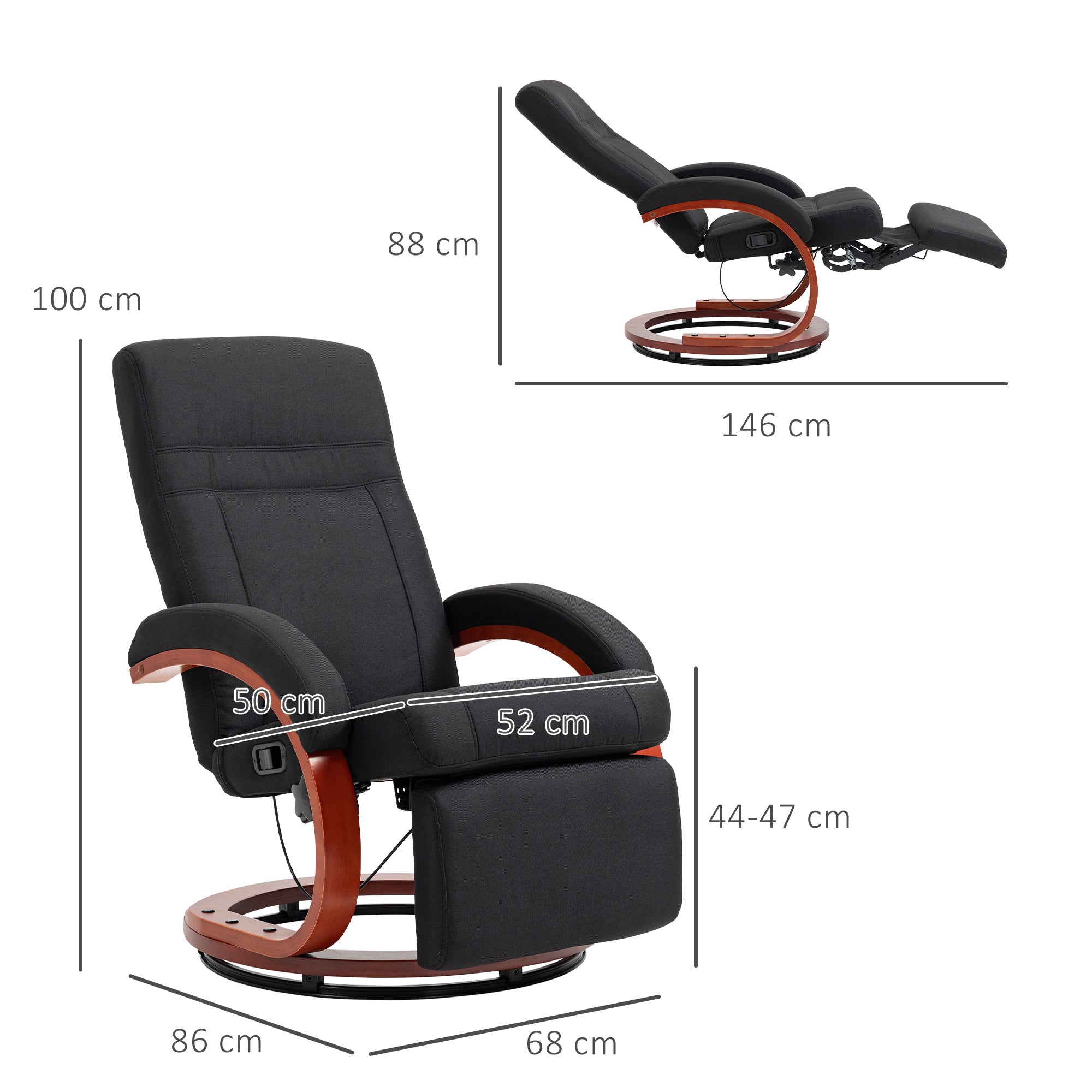 HOMCOM 135 Manual Reclining Swivel Chair, with Footrest - Black