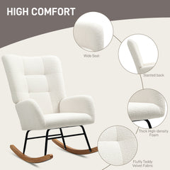 HOMCOM Teddy Fleece Rocking Chair - Cream White