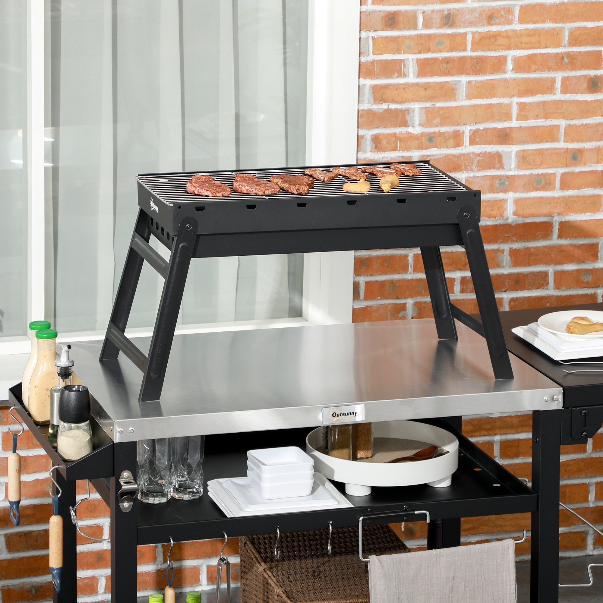 Outsunny Foldable Charcoal Grill - Black
